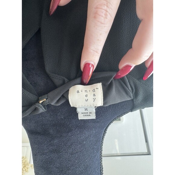 A New Day Black Long Sleeve Embroidered Tie Waist Dress Size Medium NEW - Picture 5 of 6